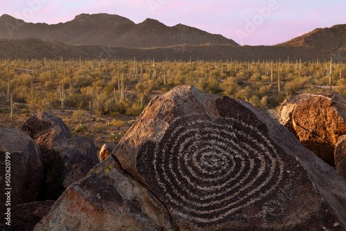 USA, Arizona, Tucson, Saguaro National Park, Hohokam Petroglyph photo