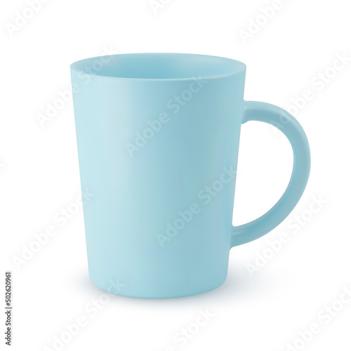 Illustration of Empty Blue Ceramic Coffee Cup or Tea Mug on a White. Isolated Mockup with Shadow Effect, and Copy Space for Your Design