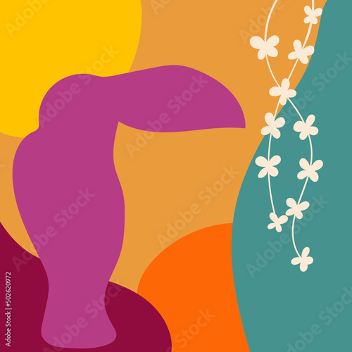 Toucan in jungle silhouette abstract background