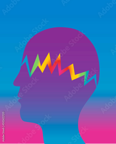 Profile of person suffering from migraine, illustration