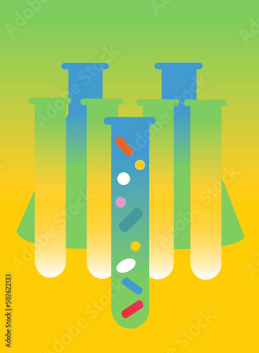 Test tubes filled with various pills, illustration