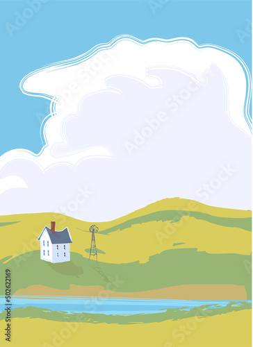 Pastel colored rural scene, illustration
