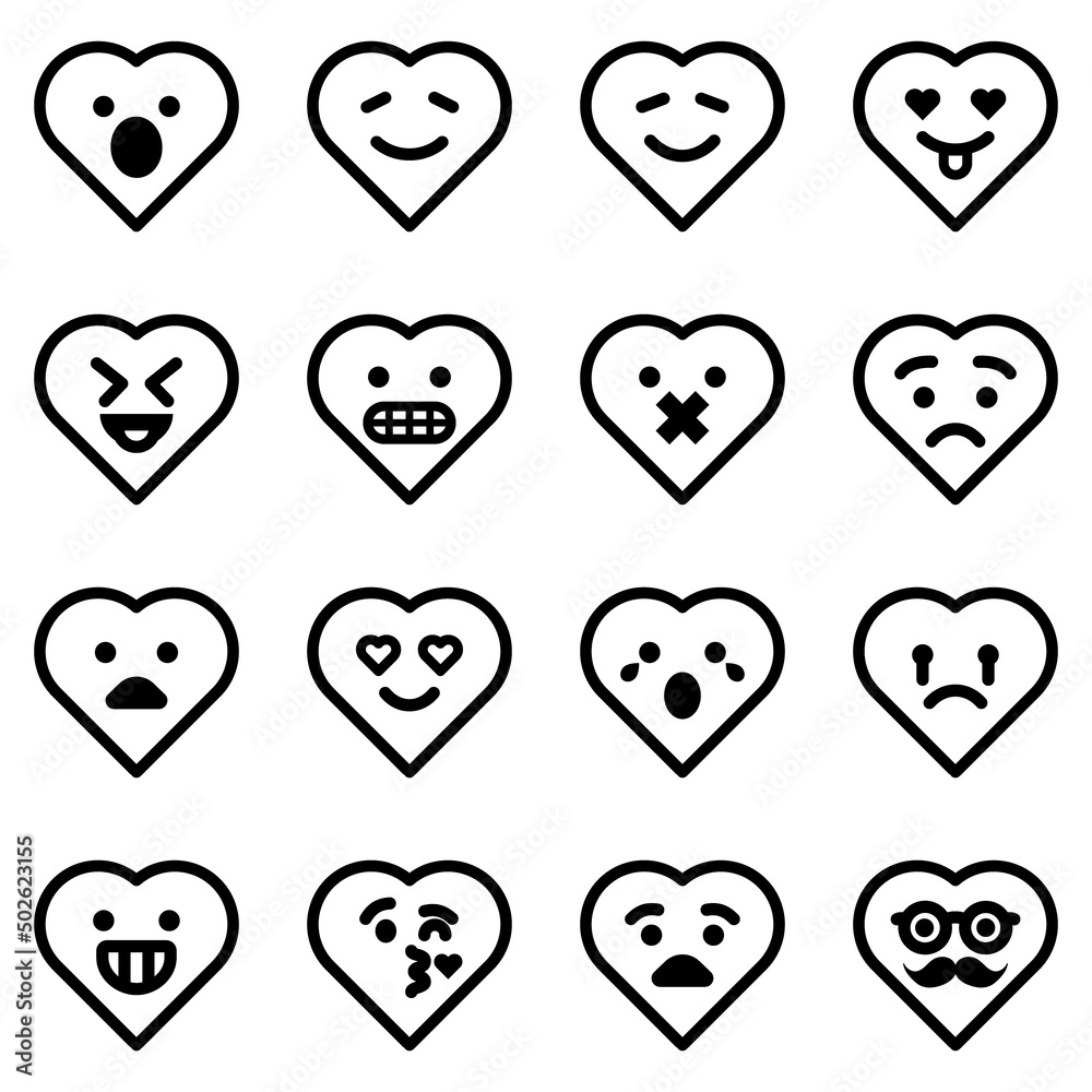 Hearts Emoji Flat Icon Set Isolated On White Background Hearts Emoji Flat Icon Set Isolated On White Background