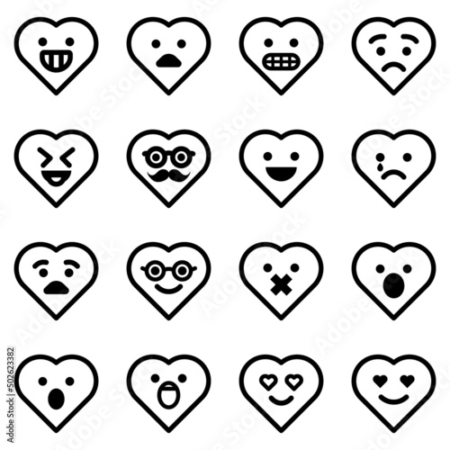 Hearts Emoji Flat Icon Set Isolated On White Background