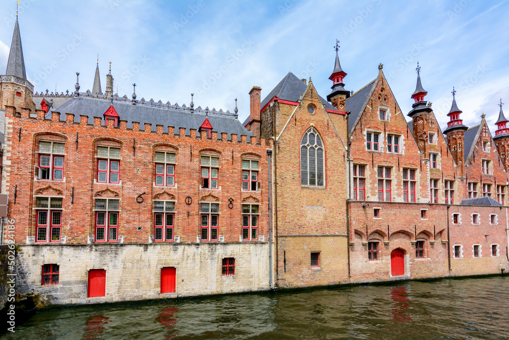 Groenerei canal and medieval architecture of old Bruges, Belgium