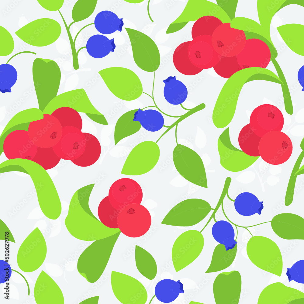 Seamless background of wild berries. There are bilberries and cranberries