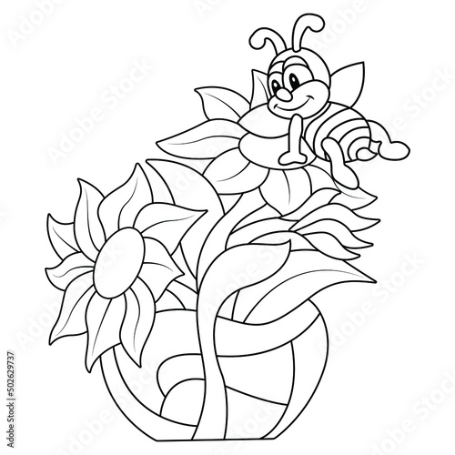 Flower Plants With Bee Coloring Page