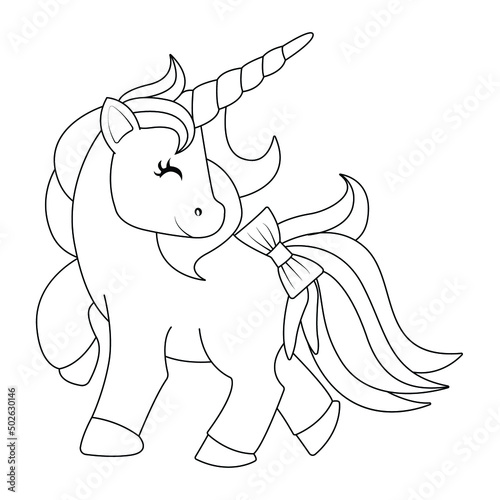Cute pony unicorn rainbow coloring page for kids
