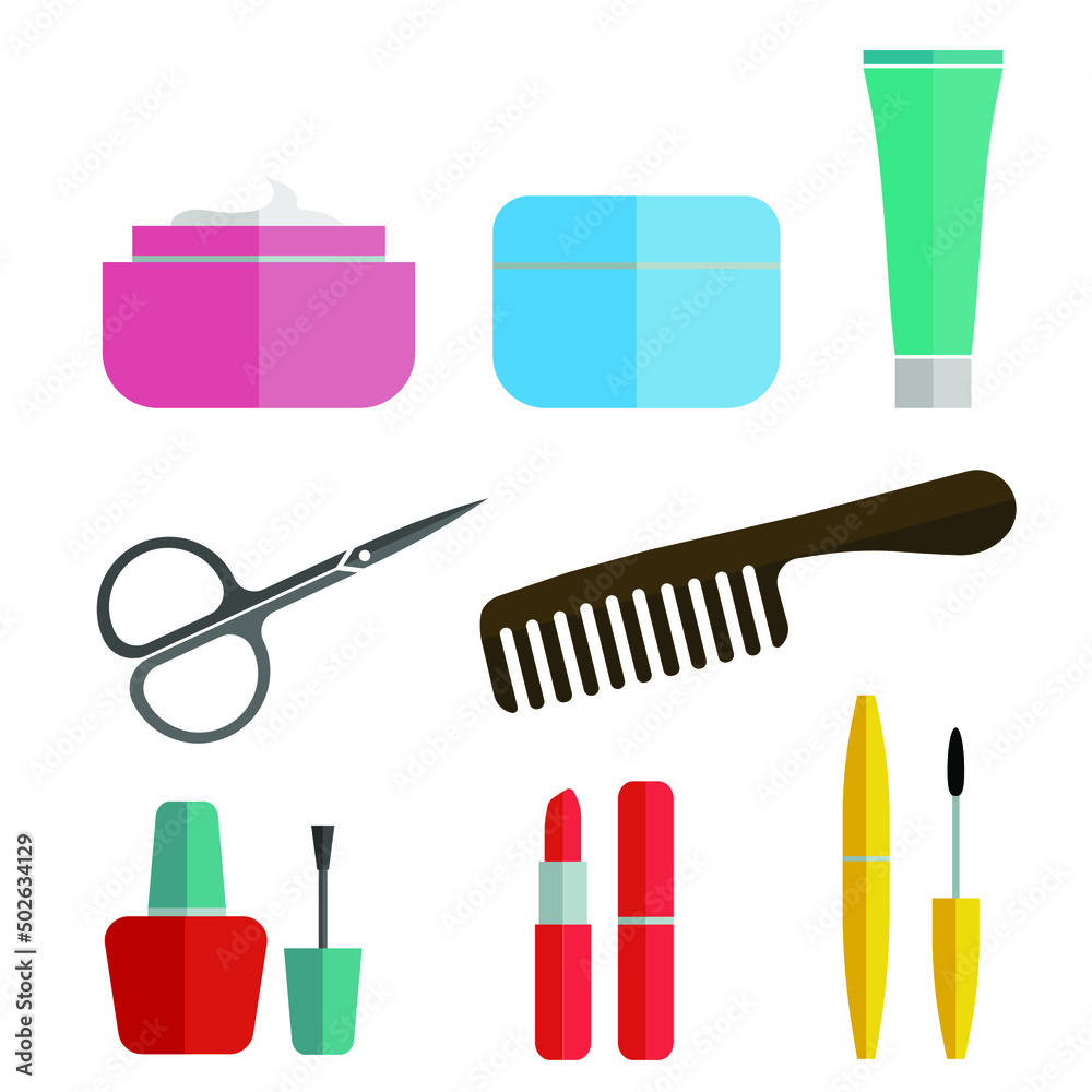 Beautiful Female Make Up on white  Background Vector llustration of Makeup Woman  beauty tools icon flat design style vector graphic illustration set