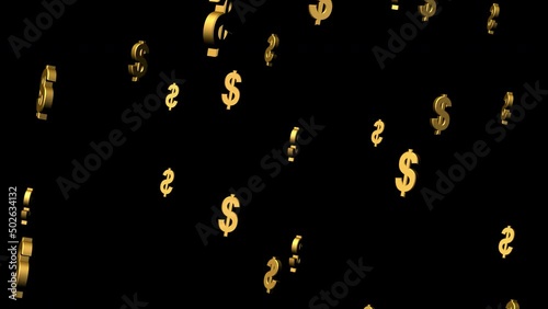 Gold Dollar Signs Raining over Transparent Background photo