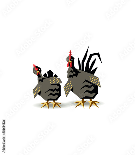 Funny cartoonical illustration of chicken family. Vector image