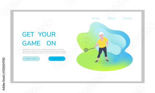 tennis Academy, summer tennis camp.the concept of Junior sports training.Site template for the Home page or app.Girls with rackets and a ball in different poses.flat design vector illustration.