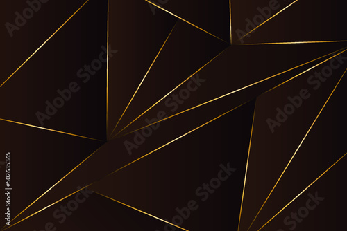 Stylish polygon in brown color with golden glitter lines. Geometric vector background for cover, card, design and presentation