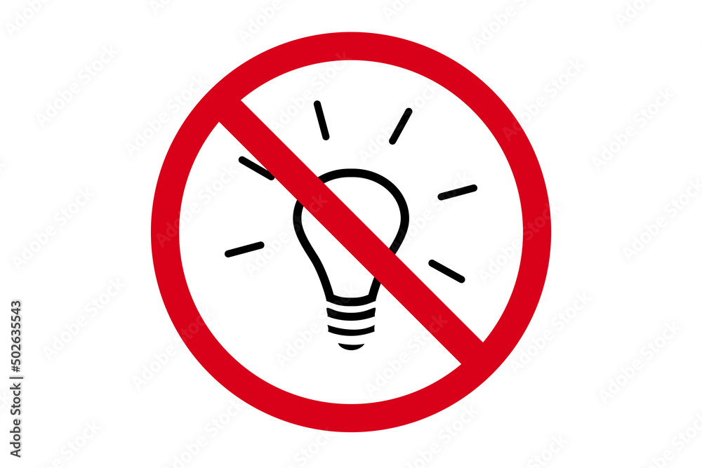 Disabled light bulb red sign. No idea and no inspiration simple symbol icon. Need to electric