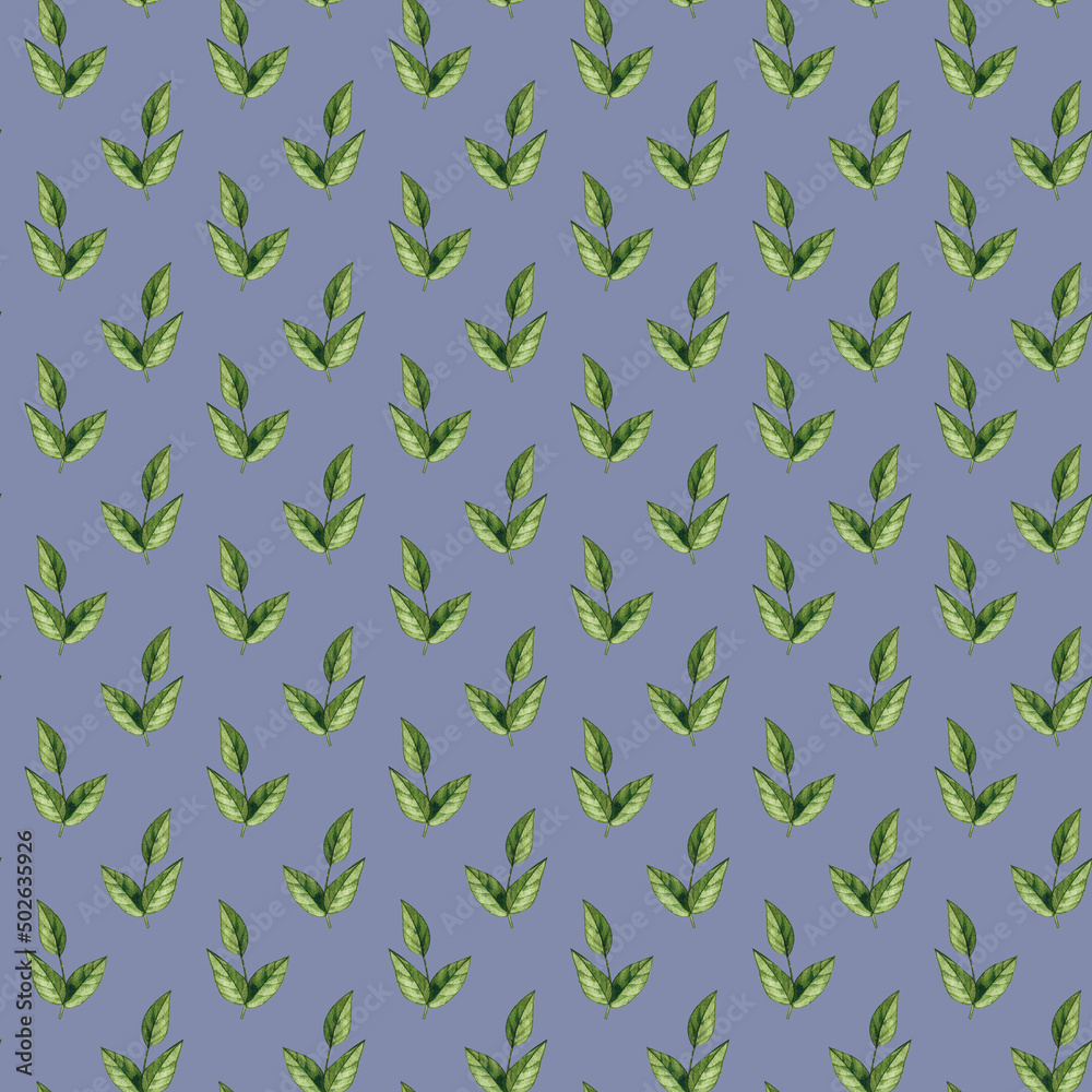 Watercolor botanical pattern with twigs on a purple background Watercolor botanical pattern with twigs on a purple background