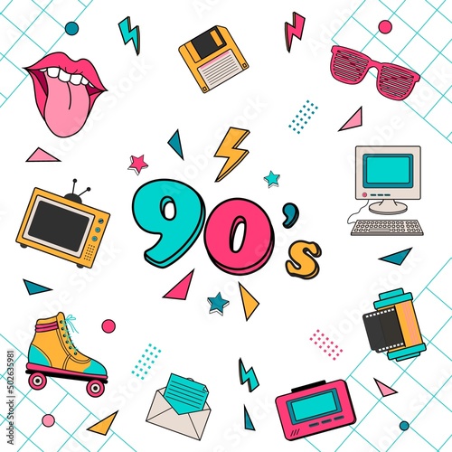 Classic 80s 90s elements Stickers vector icons.