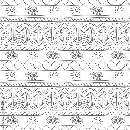 Seamless ethnic pattern in black and white. Design for carpet, wallpaper, clothing, packaging, fabric.