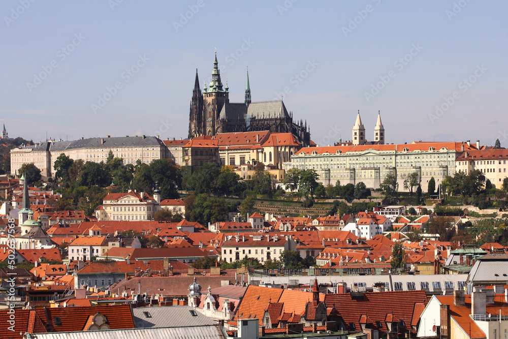 Obraz premium View on Prague castle from a tower near Charles Bridge.