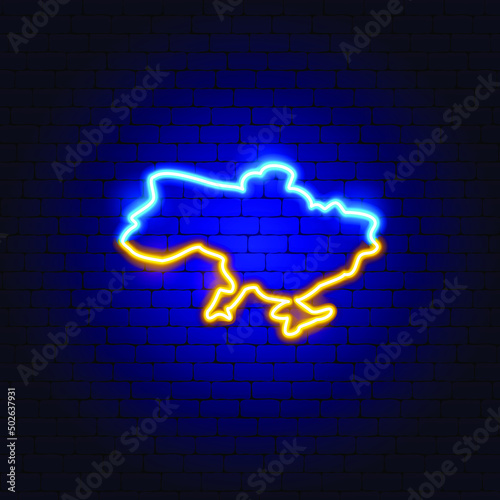 Ukraine Map Flag Neon Sign. Vector Illustration of Country Promotion.