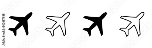 Plane icon set. Airplane icons in flat and line styles - Vector illustration