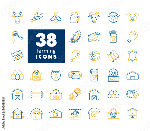 Farm animal icons vector set. Aanimal food sign