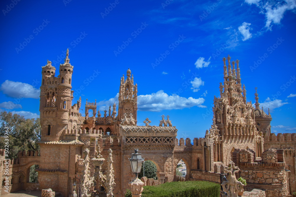 View of the pretty Colomares castle, town of Benalmadena, Andalucia, Spain