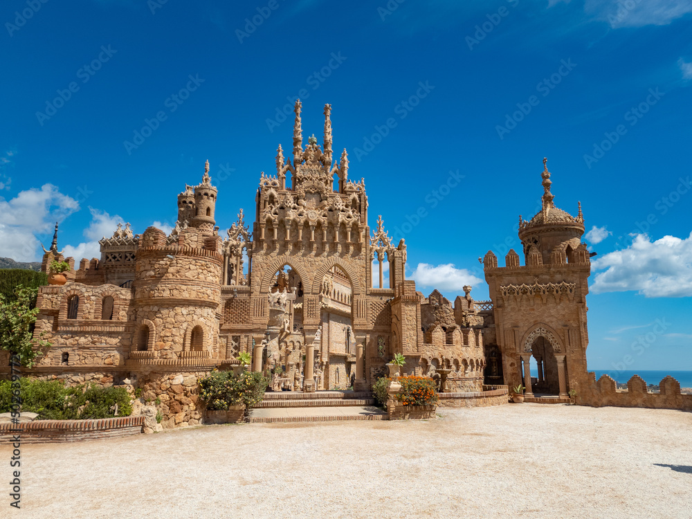 View of the pretty Colomares castle, town of Benalmadena, Andalucia, Spain