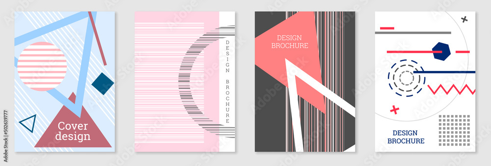 Set of cover design in Memphis style. Geometric design, abstract background. Fashionable bright cover, banner, poster, booklet. Creative colors. Set of cover design in Memphis style. Geometric design, abstract background. Fashionable bright cover, banner, poster, booklet. Creative colors.