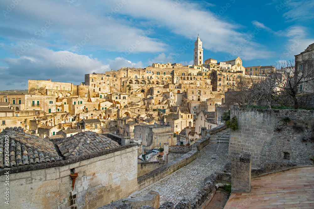 Matera - The cityscape in the sunset light.
