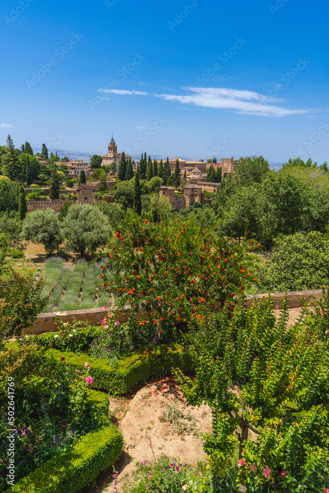 Gardens of the Alhambra in the Andalusian city of Granada in Spain.