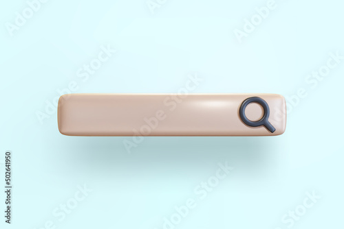 Search bar template for a web browser, website, or search engine with a search field and magnifying glass icon. Realistic 3D vector illustration in cartoon style on light blue background