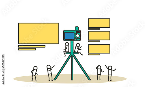 Video vloger business vector illustration concept. Web vlog design social media broadcast advertising creator. Online stream webinar movie tutorial. Explainer blog channel with camera. Blogging like
