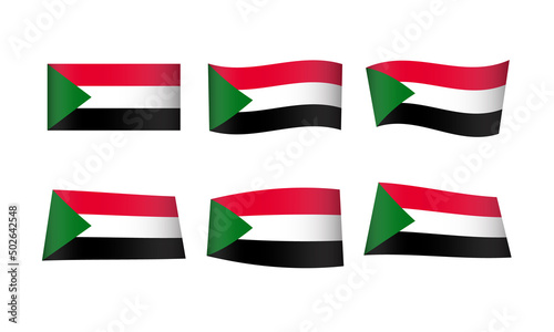 Sudan Flag Sudanese Waving Flags Vector Icons Set Wave Wavy Wind African Republic Nation National State Symbol Banner Buttons Africa All Every World Design Graphic Emblem