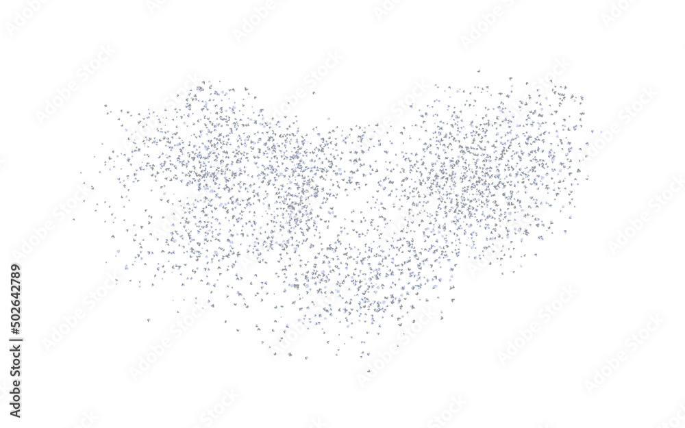 Background plume silver crumbs. Silverish dust, isolated. Sand particles. Confetti, carefully placed by hand. Vector.