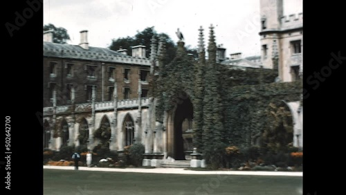 St Johns College New Court 1949 - New Court and blank clock tower on the campus of St Johns College in Cambridge   photo