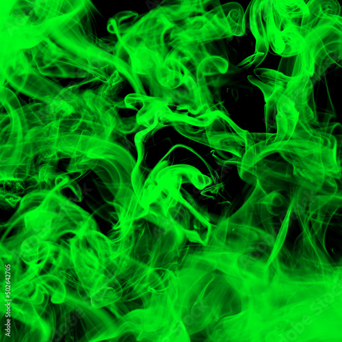 Abstract green smoke on square black background