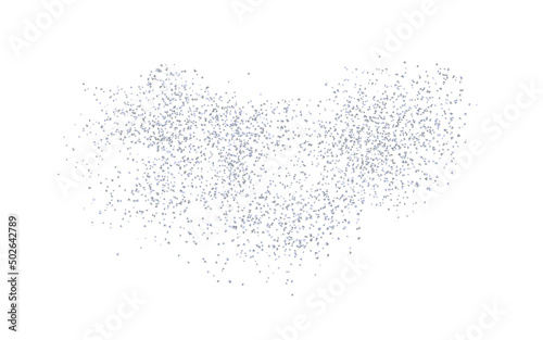 Background plume silver crumbs. Silverish dust, isolated. Sand particles. Confetti, carefully placed by hand. Vector.