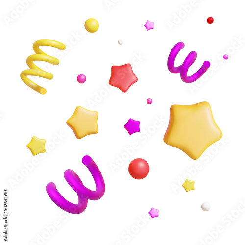 3d Party Confetti Plasticine Cartoon Style Symbol of Surprise Isolated on a White Background. Vector illustration
