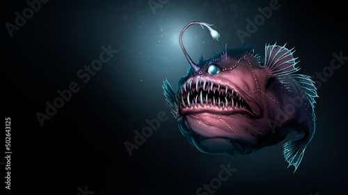 Obraz na płótnie Angler fish on background realistic illustration isolate
