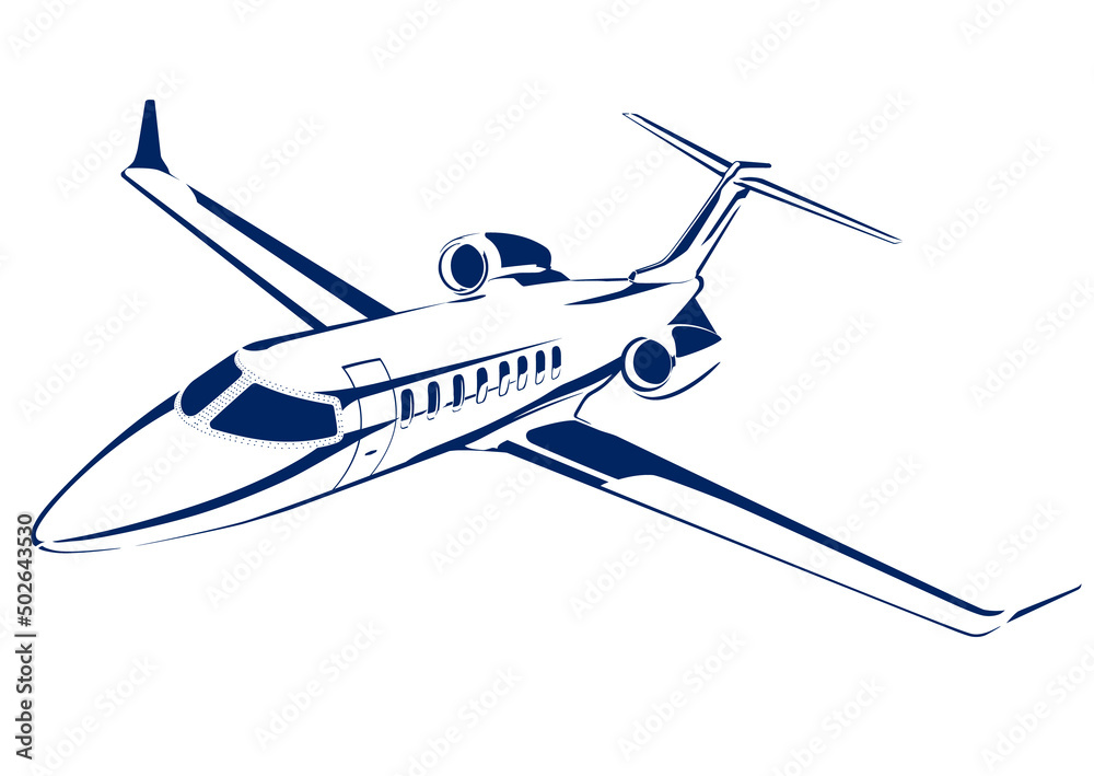 Executive light class business jet plane flying