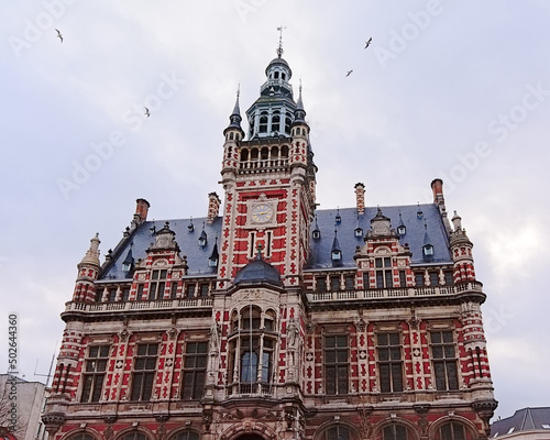 Old city hall of Borgerhout with clock tower in flemish neo renaissance style, A Fototapet