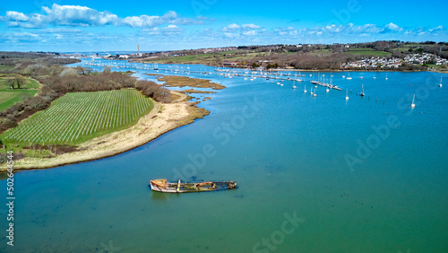 Obraz na płótnie Aerial landscape image of River Median with Cowes in the background on a sunny d