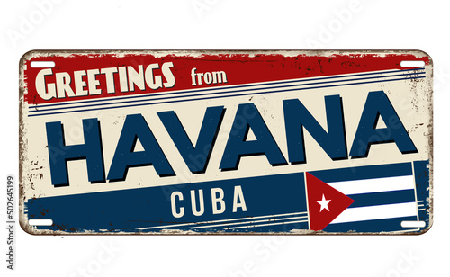 Greetings from Havana vintage rusty metal plate