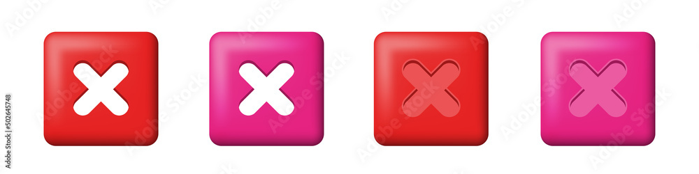 Set of red icons Cancel. 3d Cross icon. White icons on red round 3d buttons. Vector clipart isolated on white background. Set of red icons Cancel. 3d Cross icon. White icons on red round 3d buttons. Vector clipart isolated on white background.