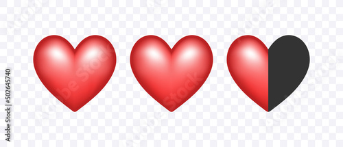HP bar. Three hearts. Design elements for video games. Vector clipart isolated on transparent background.