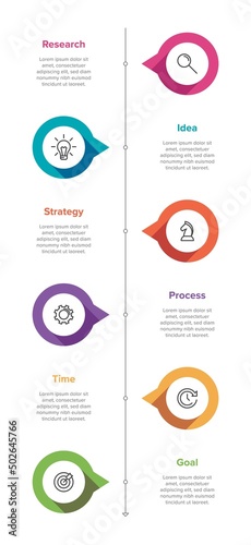 Vertical infographic design with icons and 6 options or steps. Thin line. Infographics business concept. Can be used for info graphics, flow charts, presentations, mobile web sites, printed materials.