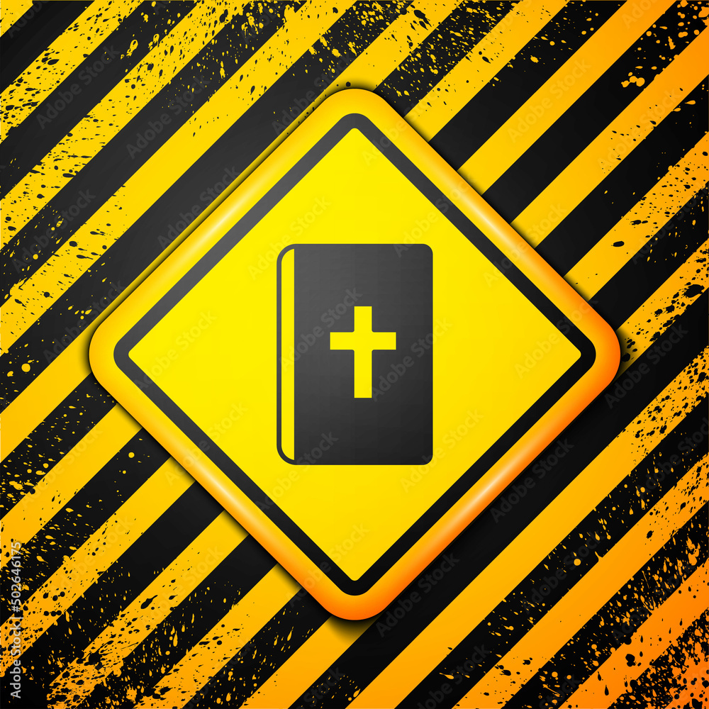 Black Holy bible book icon isolated on yellow background. Warning sign. Vector Black Holy bible book icon isolated on yellow background. Warning sign. Vector