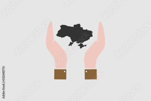 Map of Ukraine black color in hands vector illustration

