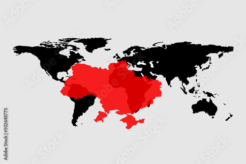 Map of Ukraine red color on world map background vector illustration 