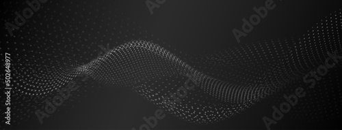 Abstract background with curved surfaces made of small dots in gray colors